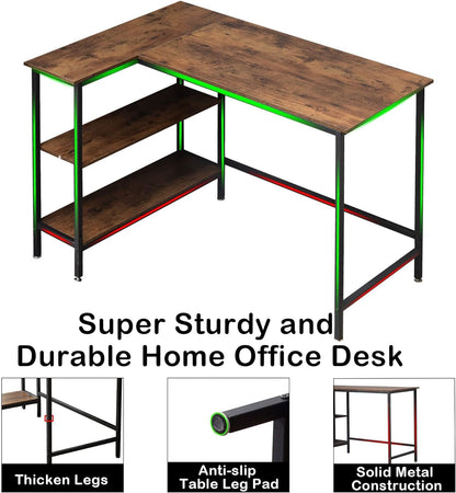 WOODYNLUX L Shaped Desk - 43 Inch Gaming Desk, Computer Corner Desk, Home Office Writing Desk with Shelf, Space-Saving Workstation Table, Modern Simple Wooden Desk, Rustic Brown