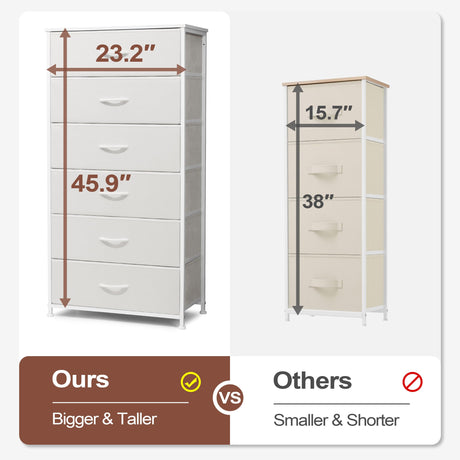 Crestlive Products Dresser for Bedroom with 6 Drawers, Tall Chest of Drawers, White Dressers Bedroom Furniture, Storage Organizer Unit with Bins for Closet, Hallway, Living Room, Entryway Crestlive Products