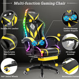 HOFFREE Gaming Chair Massage with Bluetooth Speakers and Led Lights Ergonomic Computer Gaming Chair with Footrest RGB Video Game Chair with High Back Lumbar Support Yellow and Black HOFFREE