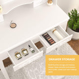 Alohappy Makeup Vanity Set with Mirror & Stool for Girls, Vanity Table and Cushioned Stool Set with 4 Drawers, Wood Dressing Table for Bedroom Alohappy