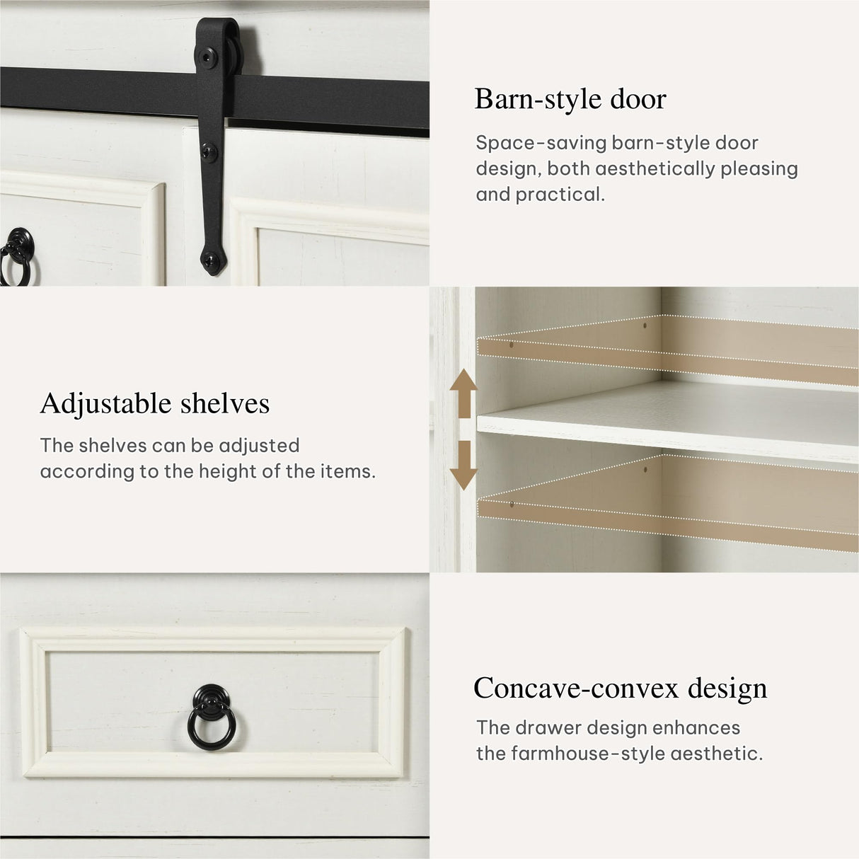 DWVO 71" Kitchen Pantry with Sliding Barn Door & Storage Drawers, Farmhouse Tall Storage Hutch Cabinet with Adjustable Shelves, Versatile Organizers for Living Room, Dining Room, Hallway, Off White DWVO