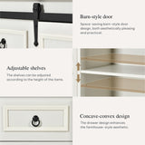 DWVO 71" Kitchen Pantry with Sliding Barn Door & Storage Drawers, Farmhouse Tall Storage Hutch Cabinet with Adjustable Shelves, Versatile Organizers for Living Room, Dining Room, Hallway, Off White DWVO