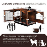 Snowtaros Dog Crate Furniture, Wooden Dog Kennel with 360° Rotatable Bowls, Heavy Duty Dog Crate with Double Doors, Dog Cage End Table Indoor with Removable Tray Swiveling Wheels for Small Medium Dogs Snowtaros