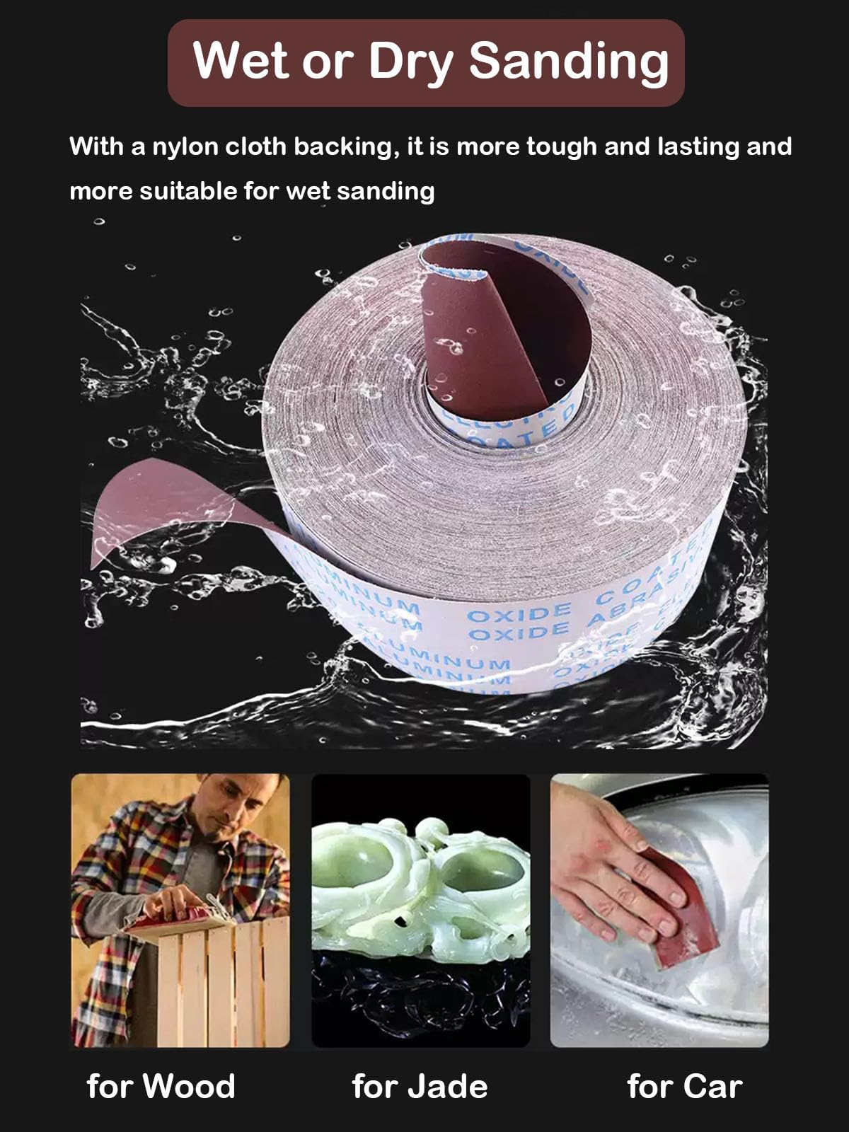 Emery Cloth Roll, 6 Grits 1'' x 26' Sand Paper Roll with Dispenser, 80 150 240 320 400 600 Grit Sandpaper Assortment, Wet Sanding Paper for Metal Automotive Furniture Wood HL-YMXQ