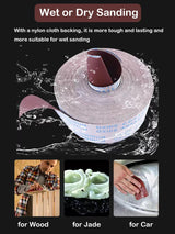 Emery Cloth Roll, 6 Grits 1'' x 26' Sand Paper Roll with Dispenser, 80 150 240 320 400 600 Grit Sandpaper Assortment, Wet Sanding Paper for Metal Automotive Furniture Wood HL-YMXQ