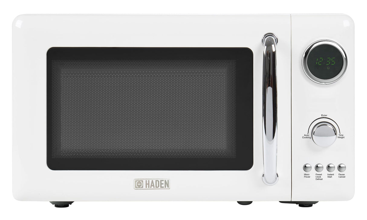 Haden 700 Watt 0.7 Cubic Foot Microwave Oven with Digital Controls, Defrost, and Instant Start Countertop Small Appliance, Ivory/Chrome HADEN