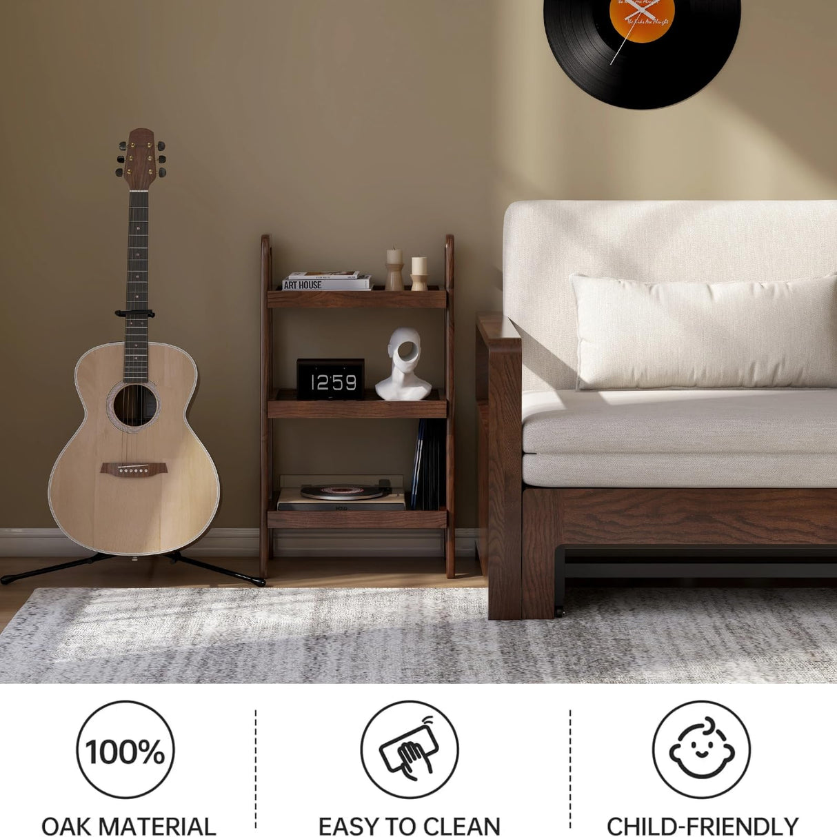 Vadisun 100% Solid Oak 3 Tier Ladder Shelf, Small Bookshelf, Ladder Bookshelf, Bookcase with Stable Frame, Small Table for Living Room Bedroom(Walnut, 12.6" L x 17.72" W x 31.5" H) Vadisun