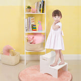 WOOD CITY Wooden Toddler Step Stool for Kids, White Two Step Children's Potty Stool with Handles, Bonus Non-Slip Pads for Safety, Bathroom & Kitchen, Dual Height WOOD CITY