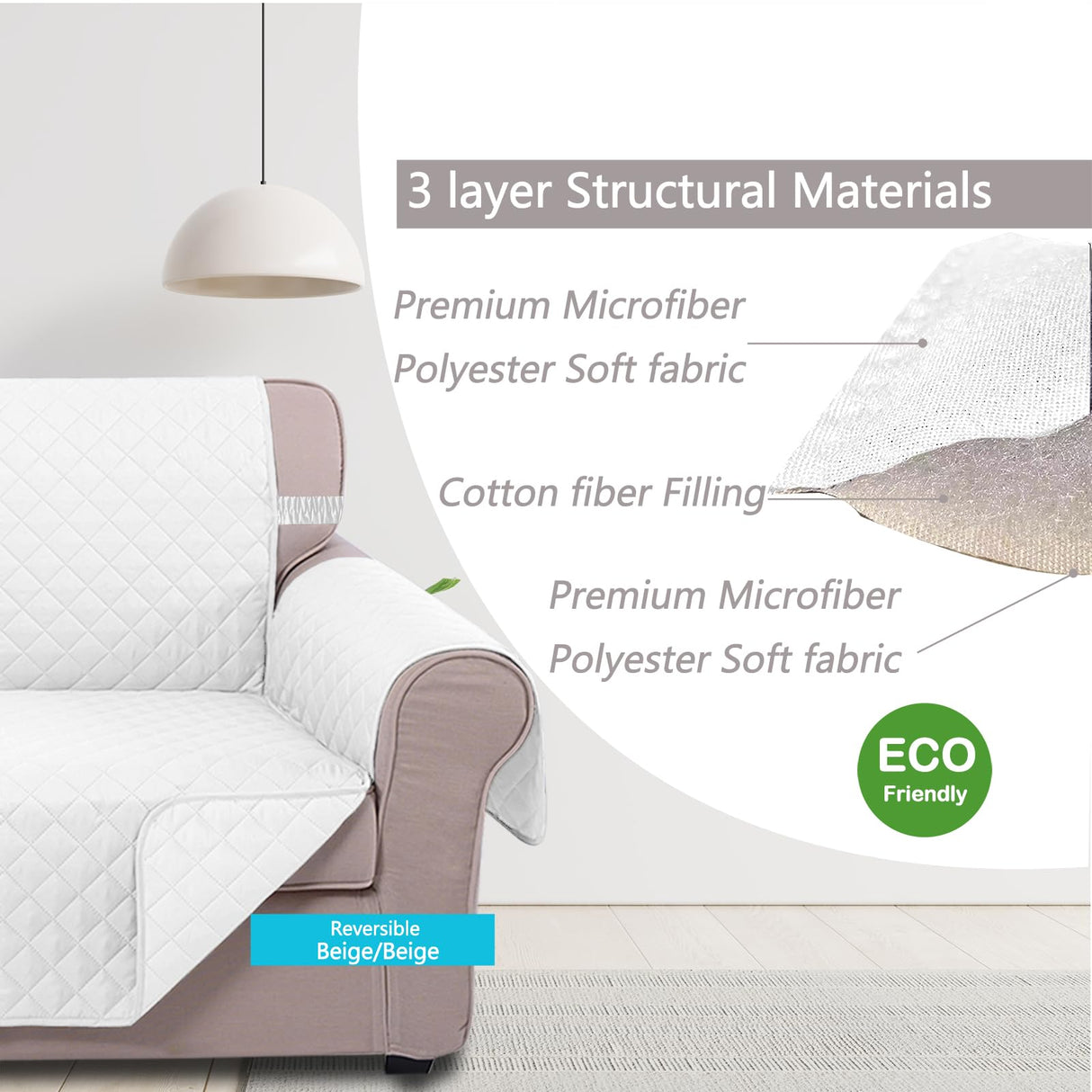 U-NICE HOME Loveseat Sofa Cover Reversible Couch Cover for Dogs with Elastic Straps Water Resistant Furniture Protector for Pets Couch Cover for 2 Cushion Couch (Loveseat, White/White) U-NICE HOME