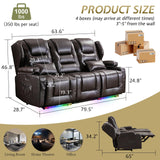 SAMERY Power Loveseat Recliner Sofa with Adjustable Split Back, Multi-Port Charger, Flip-Up Backrest & LED Lighting - Home Theater Seating with Storage, Cup Holders, Brown Faux Leather Loveseat SAMERY