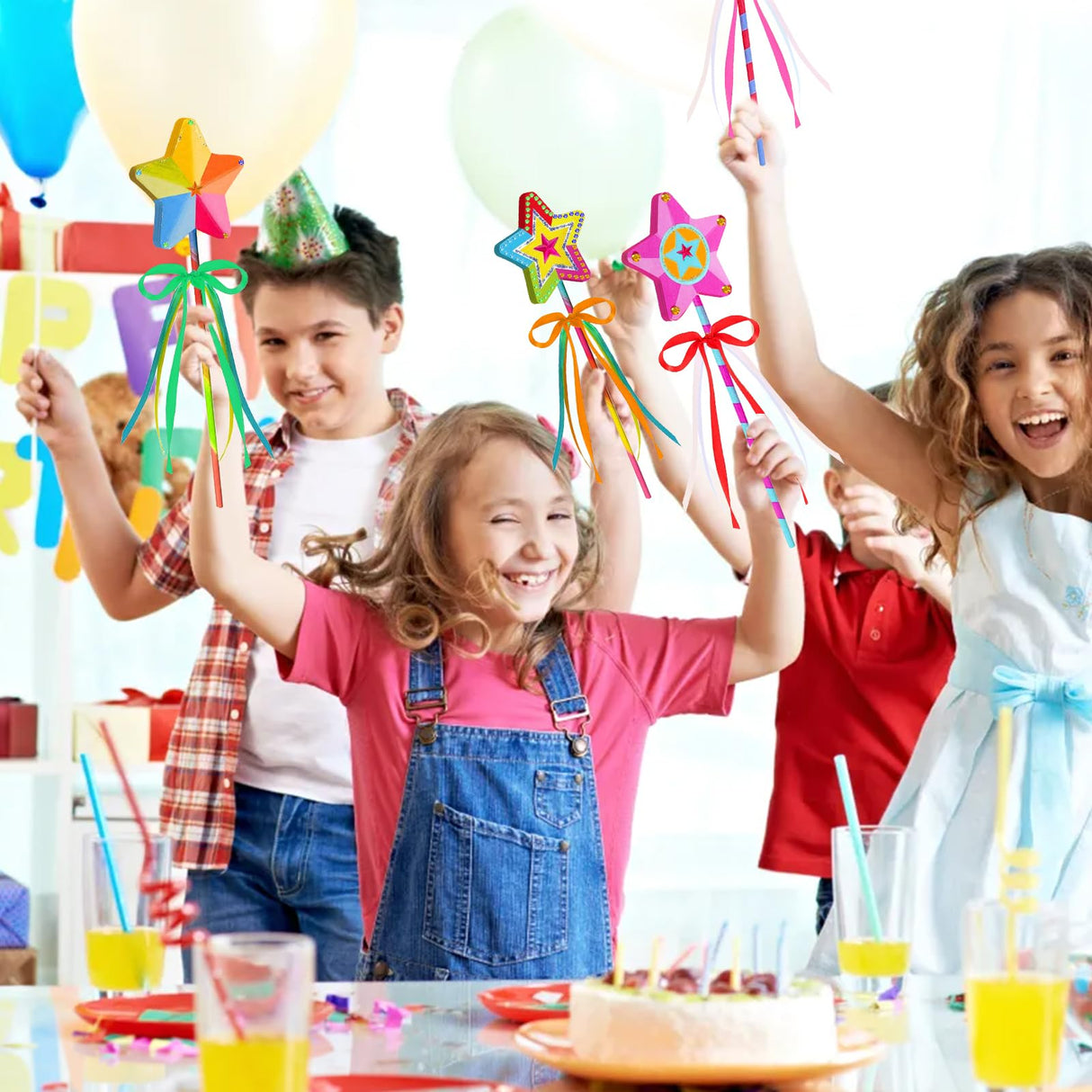 Mezchi 70 Pcs Star Princess Fairy Wands Craft Kit, Make Your Own Wand Craft DIY Magical Wand Kit Includes 16 Unfinished Wooden Princess Wand, 3 Gem Stickers, 32 Colorful Ribbons and Paint Mezchi