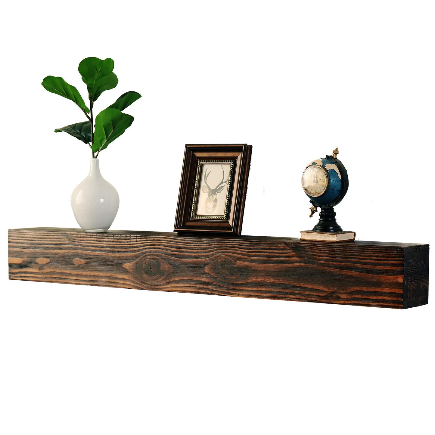 WELLAND Rustic Floating Shelf, Reclaimed Wood Wall Shelf, Fireplace Mantel Shelf Wall Mounted,Walnut Color (48" W x 6" D x 6" H)