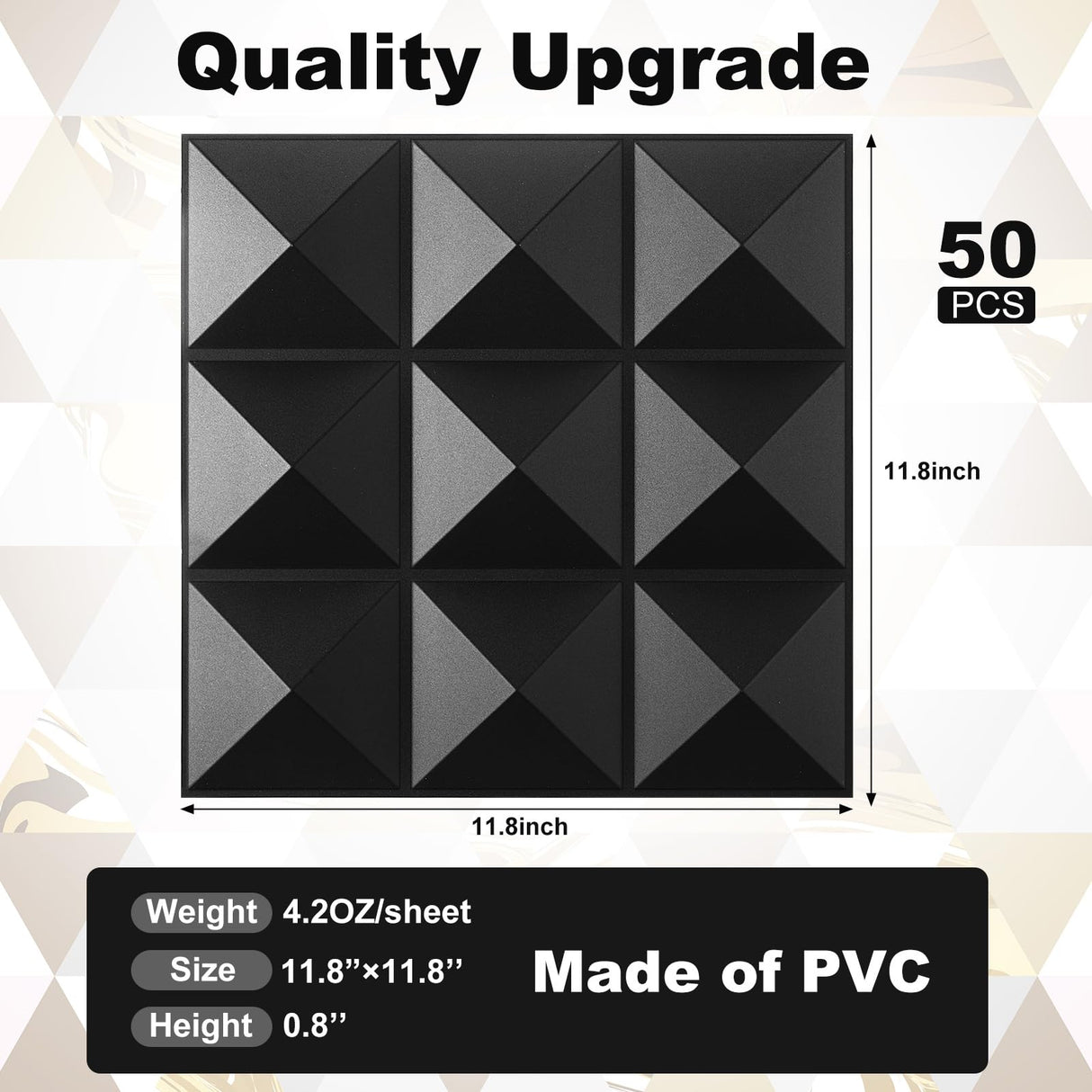 Fulmoon 50 Pcs 3D Wall Panel PVC Textured Wall Panels Decorative 12 x 12 Inches Wall Tiles for Living Room Lobby Bedroom Office Hotel Interior Wall Decor Ceiling Bathroom (Matte Black) Fulmoon