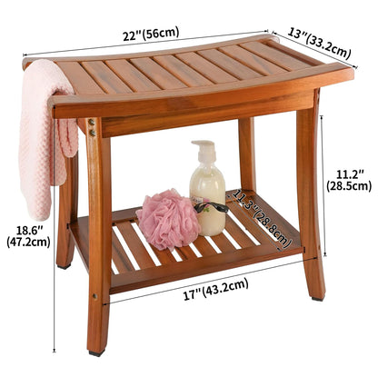 Utoplike Teak Shower Bench Seat with Handles, Portable Wooden Spa Bathing Stool with Storage Towel Shelf, 22" x 13" x 18.6", Perfect for Indoor and Outdoor Use - WoodArtSupply