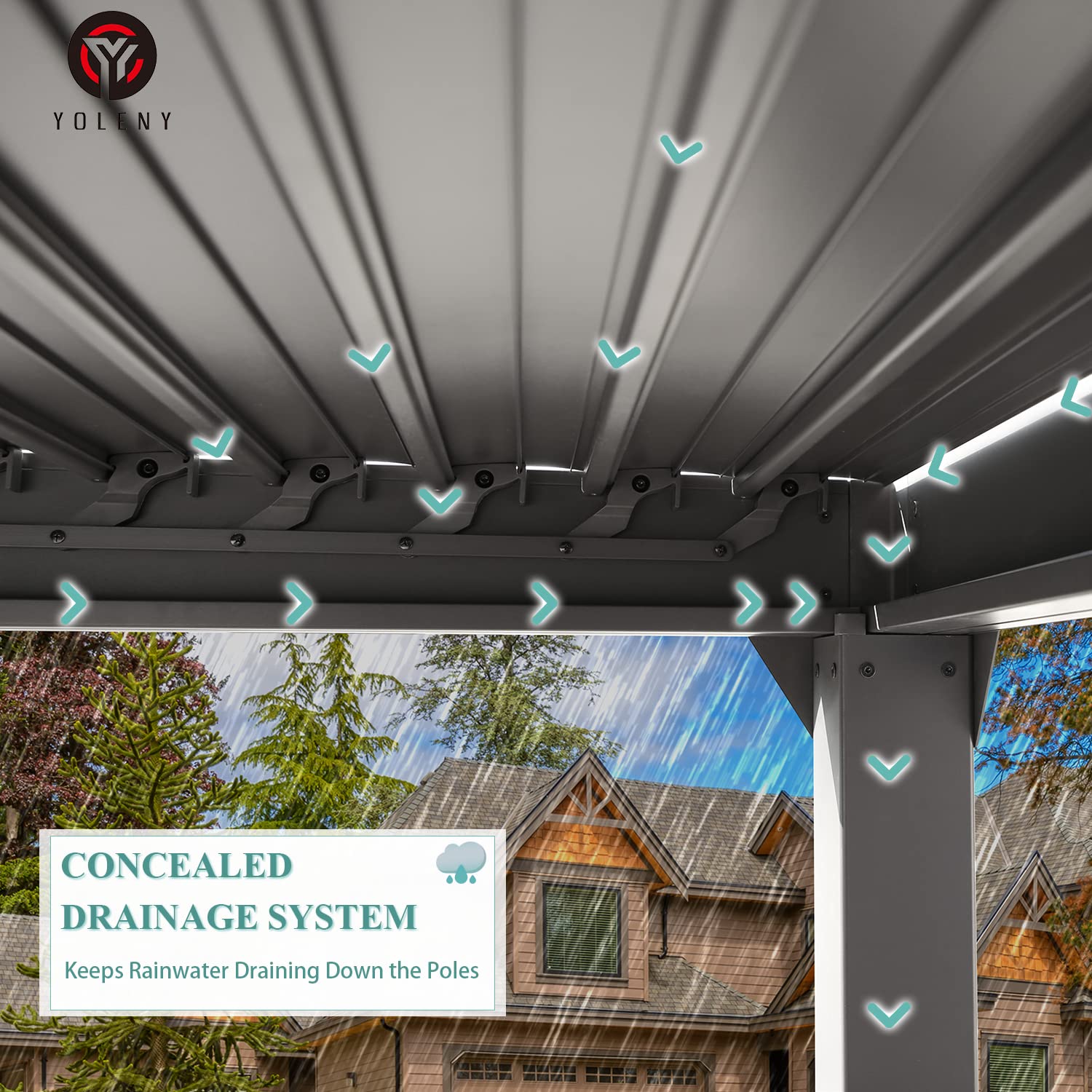 Yoleny 10'×10' Outdoor Louvered Pergola with Adjustable Aluminum Rainproof Roof - Thumbnail 3