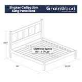 Grain Wood Furniture Shaker Solid Wood Panel Platform Bed, King Size, Walnut Grain Wood Furniture