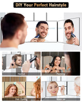 JUSRON 360 Viewing Angle Self Hair Cutting Mirror, Clear Anti-Fog HD Glass (Black Without LED Without Accessories) JUSRON
