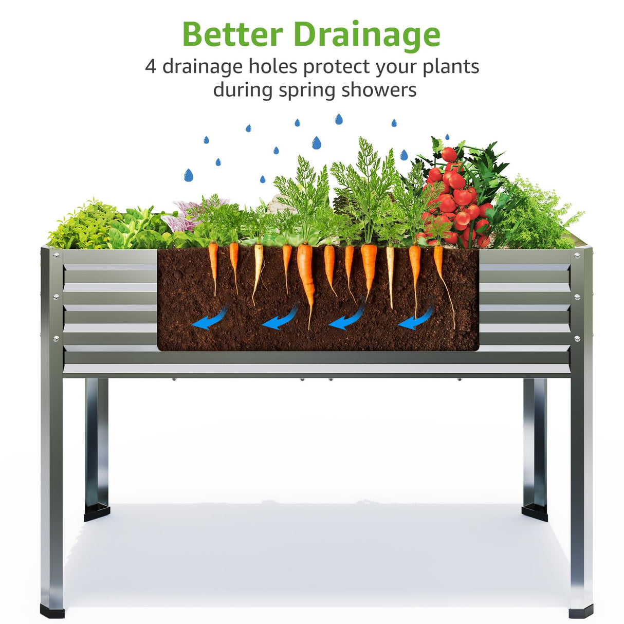 FOYUEE Galvanized Raised Garden Bed with Legs Outdoor Elevated Planter Box Stand Up Metal Flower Beds for Patio Vegetable Herb FOYUEE