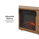 Walker Edison Arundo Reeded TV Stand with Fireplace & Storage, 70" Fireplace, English Oak Walker Edision