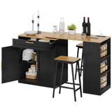 YITAHOME 67 inch Kitchen Island with Seating & Extendable Dining Table, Mobile Storage Islands with 2 Chairs, Rolling Expandable Island with Power Outlet, 3-Tier Spice Rack, L-Shaped Cart (Black) YITAHOME