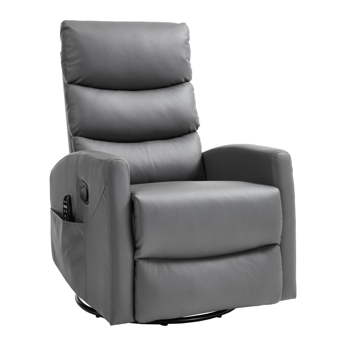PELUMY Manual Recliner Chair with Heat & Vibration Massage, 360° Swivel Rocker Recliner with 155° Recline and Lumbar Heat, Compact Recliner for Living Room & Small Spaces (Breathable Leather, Grey) PELUMY