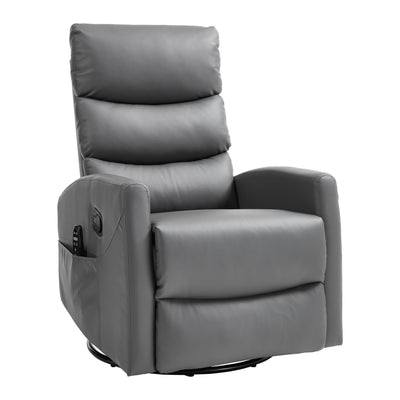 PELUMY Manual Recliner Chair with Heat & Vibration Massage, 360° Swivel Rocker Recliner with 155° Recline and Lumbar Heat, Compact Recliner for Living Room & Small Spaces (Breathable Leather, Grey)