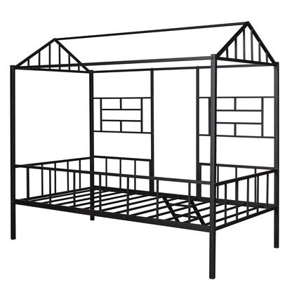 Harper & Bright Designs Metal Twin Size House Loft Bed for Kids, Low Loft Bed with Roof and Ladder, Junoir Loft Bed Twin for Girls Boys,Playhouse Bed Frame, Black