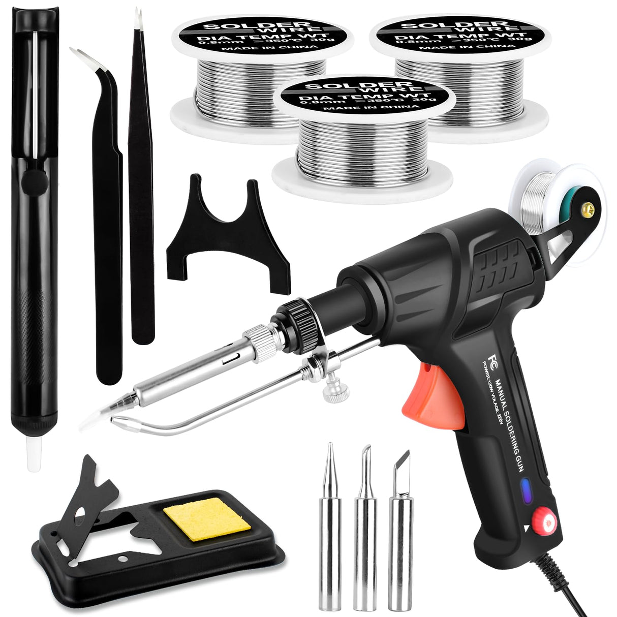 VEEVIIY Soldering Gun Kit, Upgrade 120W Adjustable Temp Multi-Function Soldering Iron Set, Soldering Iron Kit for Electronics Welding Repair (11-Piece Set) (Black) VEEVIIY