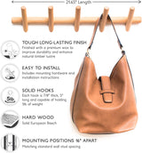 Eden & Co Modern Wall Mounted Coat and Hat Rack – 5 Hooks, Beautiful Wood Entryway Hanger with Pegs - Wooden Bedroom and Bathroom Robe Racks - Durable, Easy Assembly, Classic Design Eden & Co