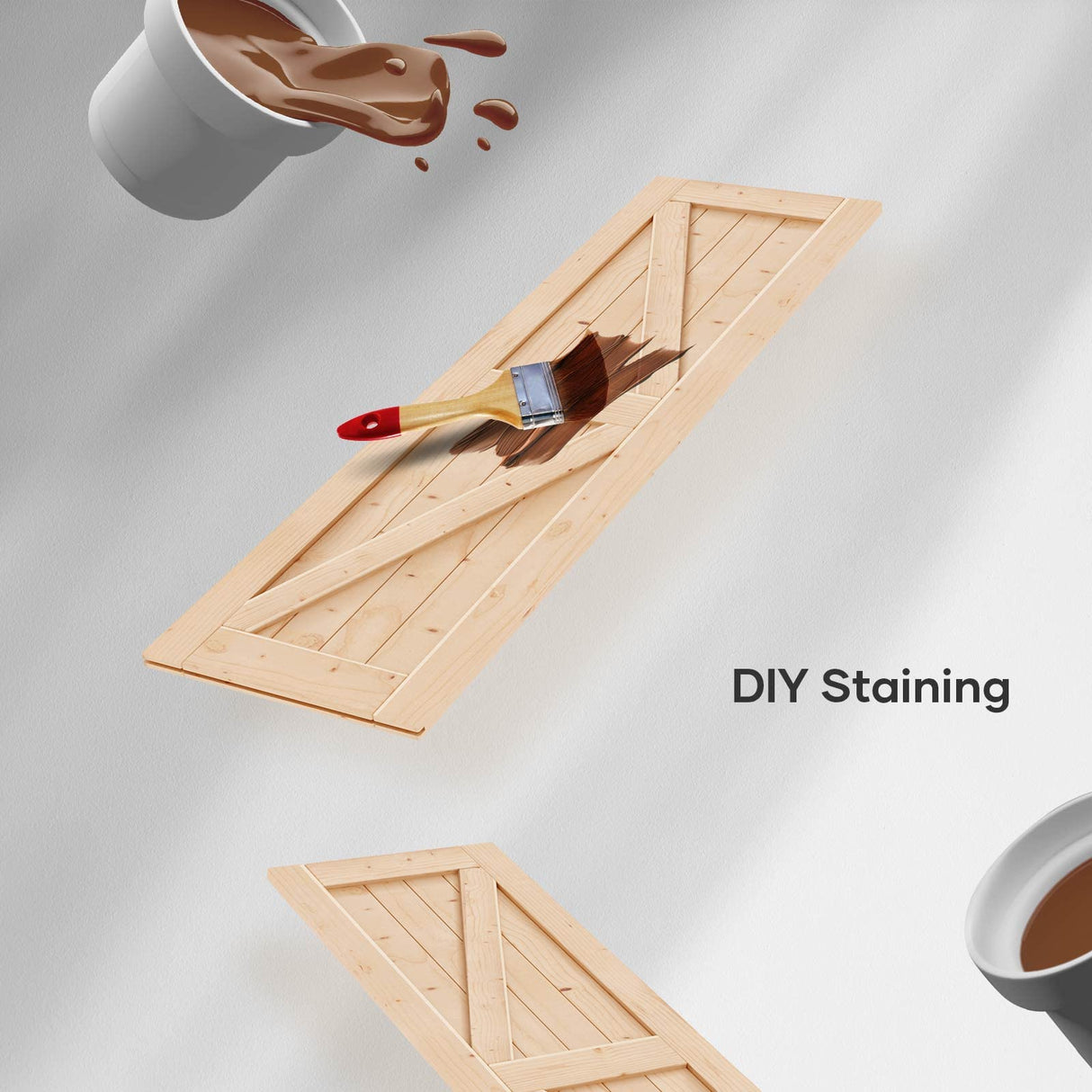 EaseLife 24in x 84in Sliding Barn Wood Door,Interior Doors,DIY Assemblely,Solid Natural Spruce Panelled Slab,Easy Install,Apply to Rooms & Storage EaseLife