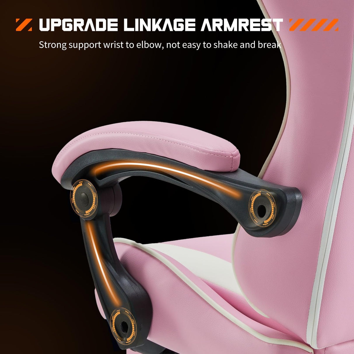 Sweetcrispy Video Game Desk Chair - Ergonomic Computer with Footrest and Comfy Lumbar Support, PU Leather Recliner with Headrest, Fixed Up Armrest, Height Adjustable with 360° Swivel, for Adults, Pink Sweetcrispy
