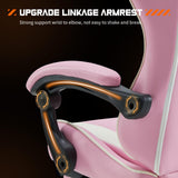 Sweetcrispy Video Game Desk Chair - Ergonomic Computer with Footrest and Comfy Lumbar Support, PU Leather Recliner with Headrest, Fixed Up Armrest, Height Adjustable with 360° Swivel, for Adults, Pink Sweetcrispy