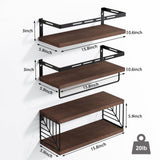 Fixwal 3+1 Tier Wall Mounted Bathroom Shelves Over Toilet, Rustic Wood Floating Shelves with Metal Frame and Towel Bar for Bathroom, Kitchen, Bedroom, Living Room (Dark Brown) Fixwal