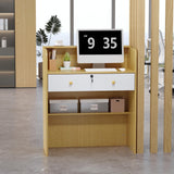 OmySalon Reception Desk with Counter, Small Front Desk w/Lockable Drawer, Wooden Modern Reception Table for Salon Lobby Office Home (Original Wood, 32) OmySalon