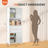 steelftyn 75" Pantry Storage Cabinet, Metal Storage Cabinet with 4 Doors, 2 Drawers, 3 Adjustable Shelves, White steelftyn