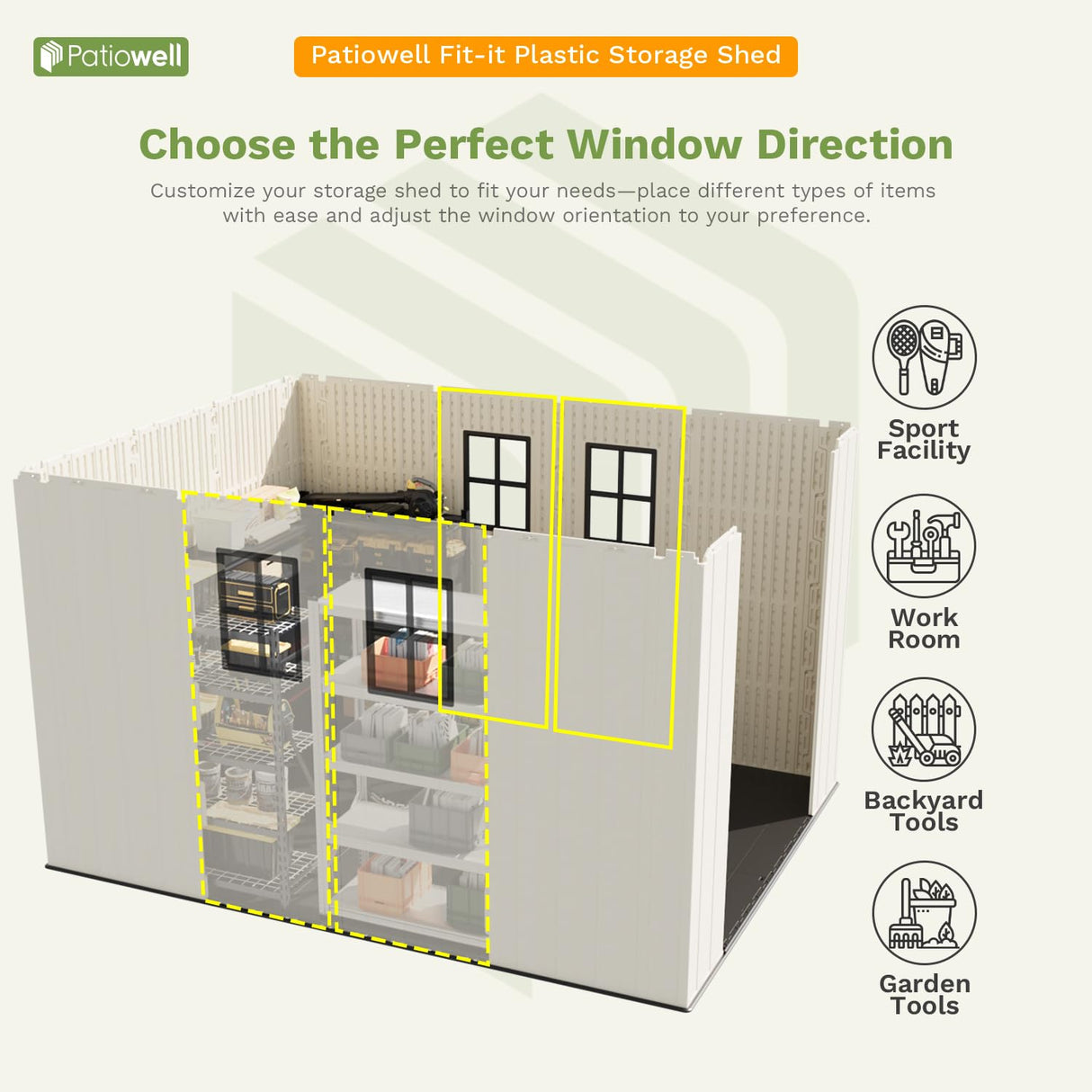 Patiowell 8x10 FT Plastic Shed Outdoor Storage Shed with Floor, Resin Garden Tool Shed Lockable Door & Two Windows for Patio, Backyard, Bike & Organizer, Beige Patiowell