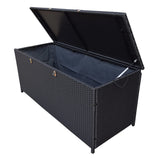 Oakland Living 113 Gallon Outdoor Storage Box, Patio Rattan Deck Box, Wicker Storage Bench for Indoor, Outdoor, Pool, Balcony, Yard, Garden, Black Oakland Living