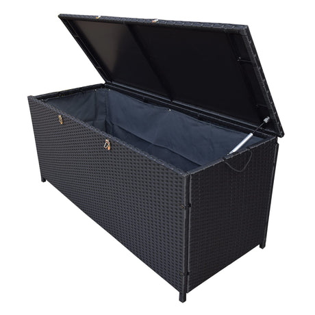 Oakland Living 113 Gallon Outdoor Storage Box, Patio Rattan Deck Box, Wicker Storage Bench for Indoor, Outdoor, Pool, Balcony, Yard, Garden, Black Oakland Living