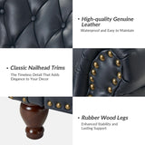 HULALA HOME Genuine Leather Recliner Chair with Solid Wood Feet, Modern Adjustable Tufted Push Back Arm Chair w/Rivet Decoration, Home Theater Seating Single Reclining Sofa for Living Room, Navy HULALA HOME