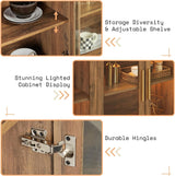 AMERLIFE Sideboard Buffet Cabinet, Mixed Color Accent Cabinet with LED Lights, Modern Glass Doors Storage Cabinet with Adjustable Shelf, Console Table for Dining, Living Room, Barnwood&Brown AMERLIFE