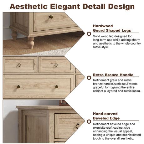 chartustriable 65inch Large Long Drawer Dresser w/Deep Drawers,Rustic Wood 8 Drawer Dresser with Large Capacity for Living Room,Wooden Chest of Drawers for Bedroom,Living Room,Entryway,Oak chartustriable