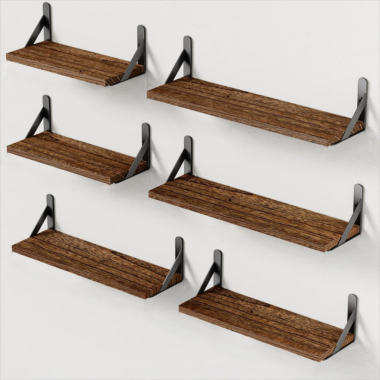 AMADA HOMEFURNISHING Wall Shelves Set of 6, Wood Floating Shelves for Wall Decor, Rustic Farmhouse Wall Shelves for Bedroom, Bathroom Shelves for Wall Storage, Book Shelves for Living Room, Brown AMADA HOMEFURNISHING