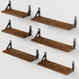 AMADA HOMEFURNISHING Wall Shelves Set of 6, Wood Floating Shelves for Wall Decor, Rustic Farmhouse Wall Shelves for Bedroom, Bathroom Shelves for Wall Storage, Book Shelves for Living Room, Brown AMADA HOMEFURNISHING
