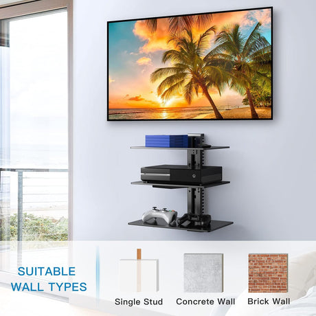 PERLESMITH Floating Wall Mounted Shelf AV Mount Shelf - Holds up to 16.5lbs - DVD DVR Component Shelf with Strengthened Tempered Glass - Perfect for DVD Players, TV Box and Cable Box, PSDSK3 PERLESMITH