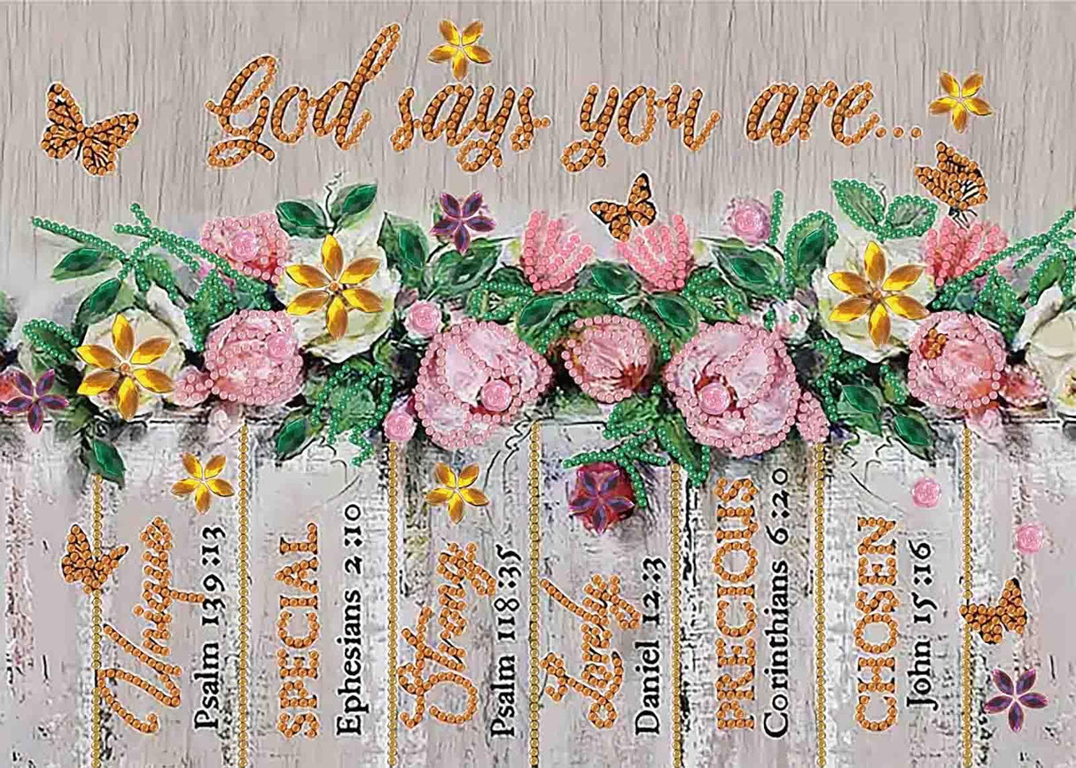 God Says You Are Diamond Painting Kits for Adults Beginners, 5D DIY Inspirational Diamond Art Kits, Spring Flower Floral Butterfly Special Shaped Drill Diamond Dots Gem Art Craft, Home Decor 16x12In wavaiov