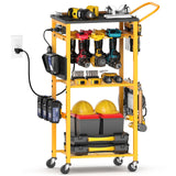 Workbench with Pegboard for DeWalt Tools, Ferreteriai Work Bench Power Tools Organizer Cart Garage Storage with Wheels & Power Outlets, Large Utility Racks Shelf Birthday Gifts for Men Husband Dad Ferreteriai