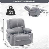 Massage Swivel Rocker Recliner with Lumbar Heat, Overstuffed PU Leather Recliners for Living Room, Modern Single Rocking Chair for Adults, Manual Rocker Recliner with Cup Holders for Bedroom, Grey Comermax