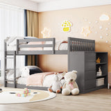 Harper & Bright Designs Full Over Full Bunk Bed with Storage, Wood Floor Bunk Beds with 4 Drawers and 3 Shelves, Low Bunk Bed, Full Loft Bed for Kids, Girls Boys, Teens, Adults (Gray) Harper & Bright Designs