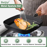 Beijiyi Stainless Steel Spatula Set, Heavy Duty Small Metal Spatula for Cooking Cast Iron Skillet with Silicone Handle - Griddle Grill Kitchen Spatula Flipper for Pancake, Fish, Smash Burger and Egg Beijiyi