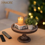 Hanobe Round Wood Display Riser: Rustic Wooden Risers Decorative Pedestal Plate Stand Small Cake Holder Tray for Wedding Birthday Decor Hanobe